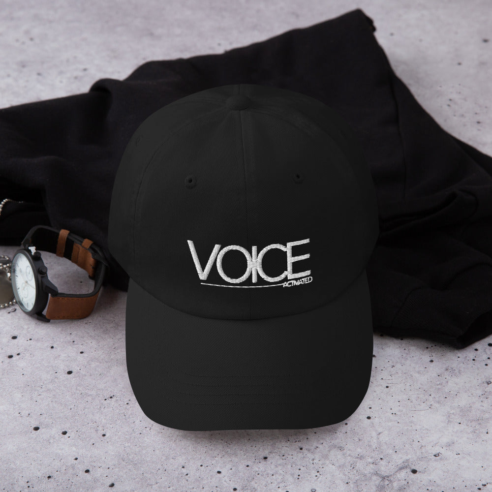 "Voice Activated" brand baseball cap