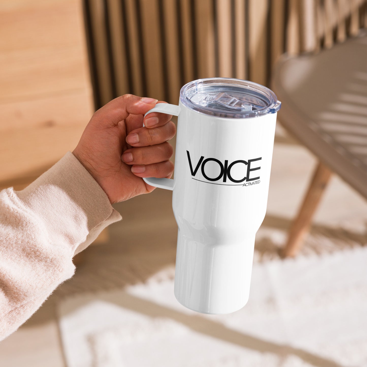 "Voice Activated" Travel mug with a handle